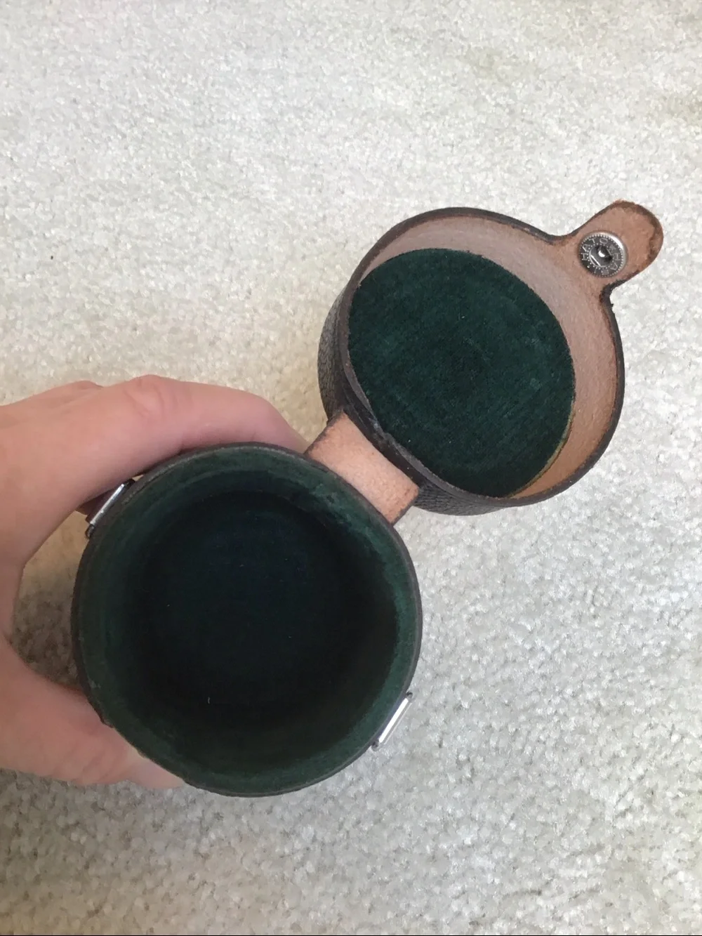 Vintage Takumar Black Textured Leather Lens Case, 3 1/2” tall x 2 3/4” wide
